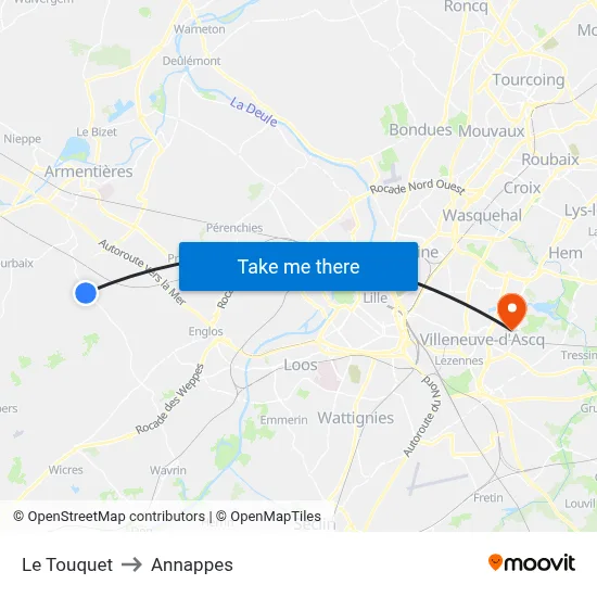 Le Touquet to Annappes map