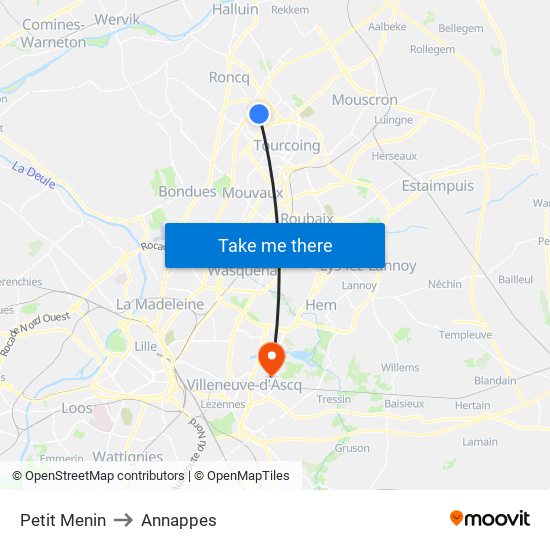 Petit Menin to Annappes map