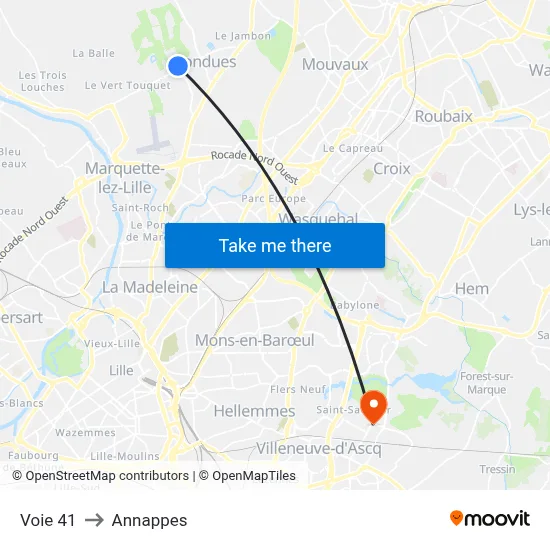 Voie 41 to Annappes map