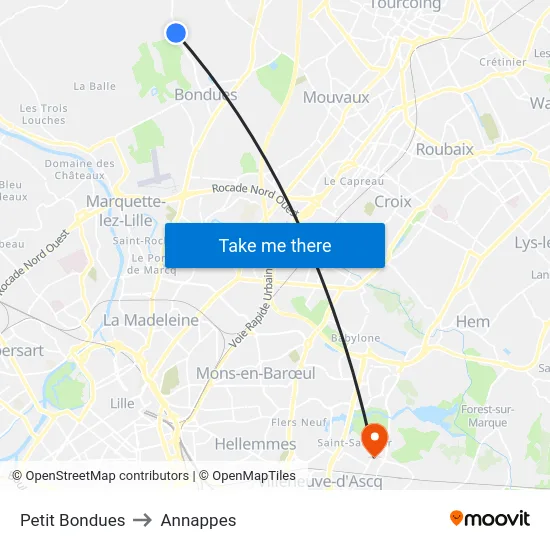 Petit Bondues to Annappes map