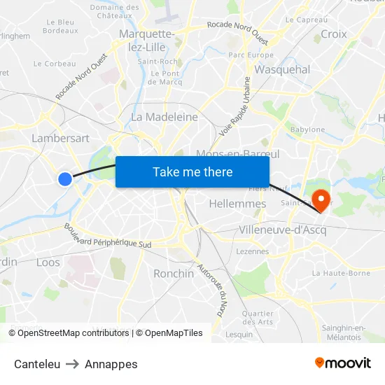 Canteleu to Annappes map