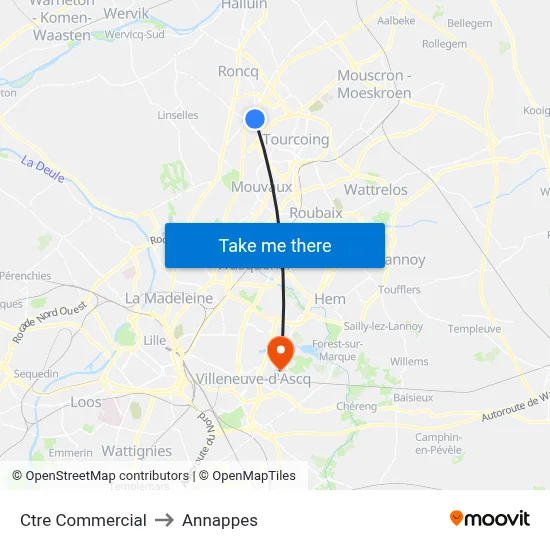 Ctre Commercial to Annappes map