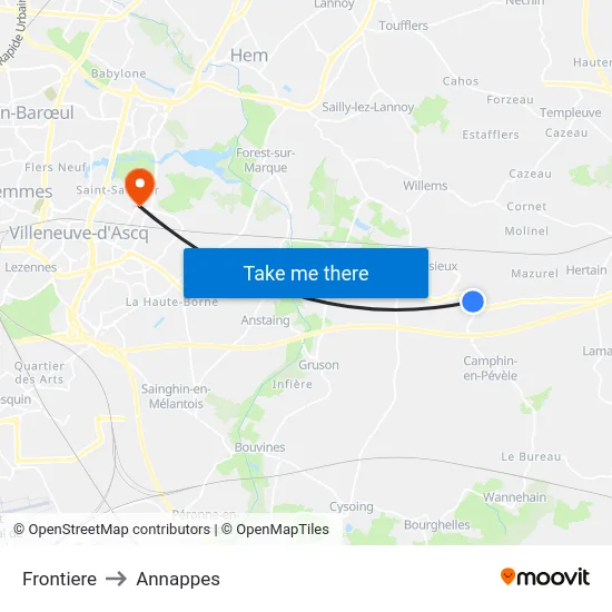 Frontiere to Annappes map