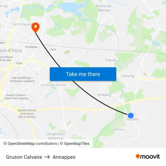 Gruson Calvaire to Annappes map