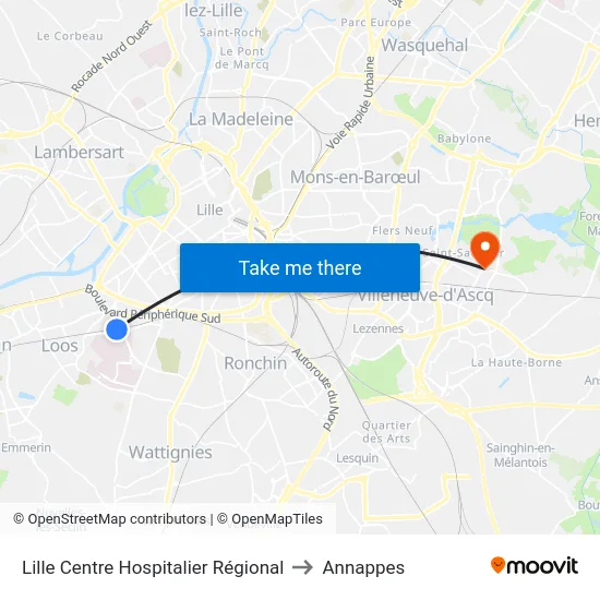 Lille Centre Hospitalier Régional to Annappes map