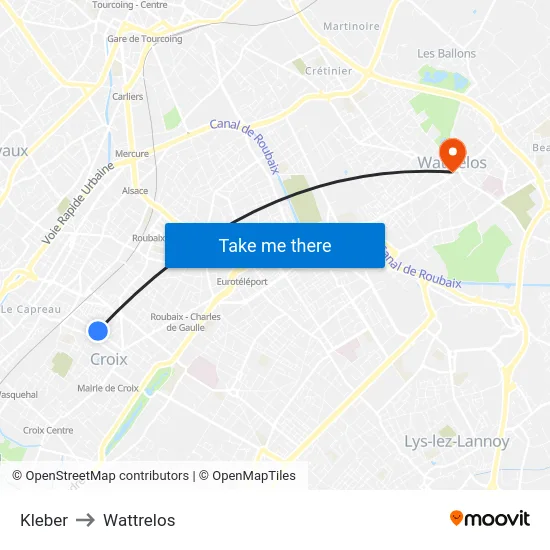 Kleber to Wattrelos map