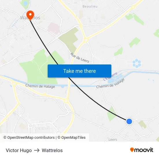 Victor Hugo to Wattrelos map