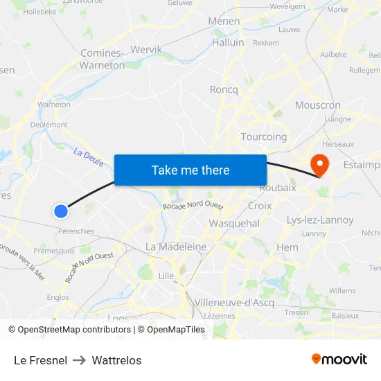 Le Fresnel to Wattrelos map