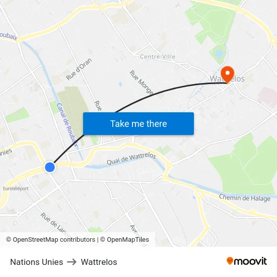 Nations Unies to Wattrelos map