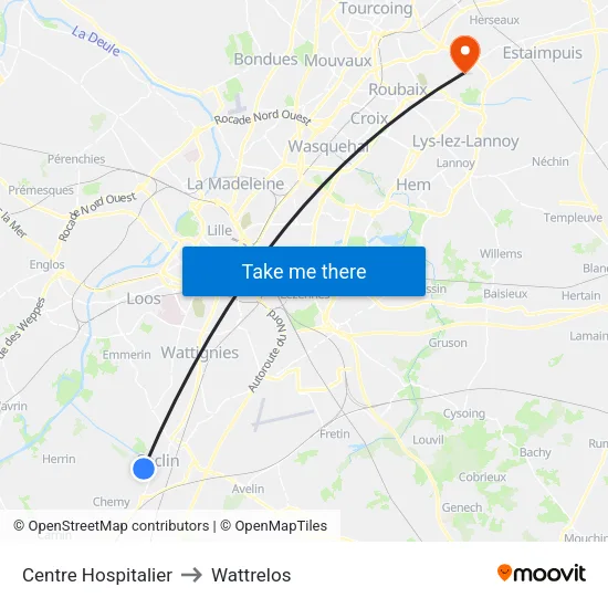 Centre Hospitalier to Wattrelos map