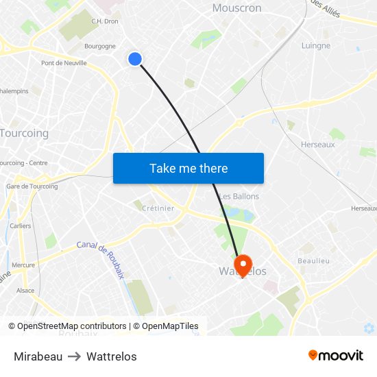 Mirabeau to Wattrelos map