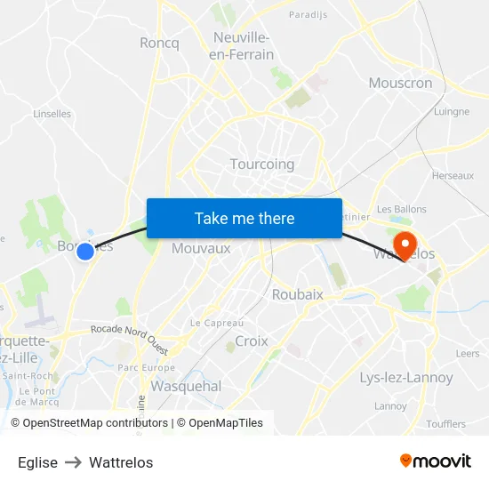 Eglise to Wattrelos map