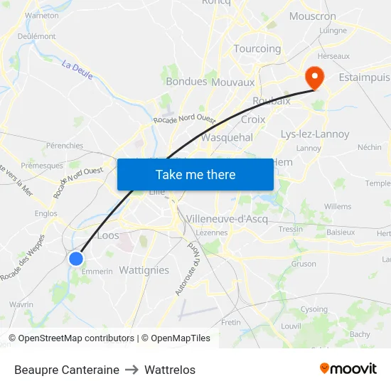 Beaupre Canteraine to Wattrelos map