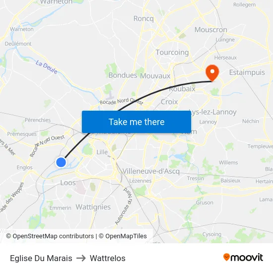 Eglise Du Marais to Wattrelos map