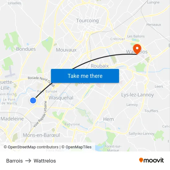 Barrois to Wattrelos map