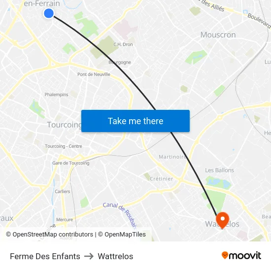 Ferme Des Enfants to Wattrelos map