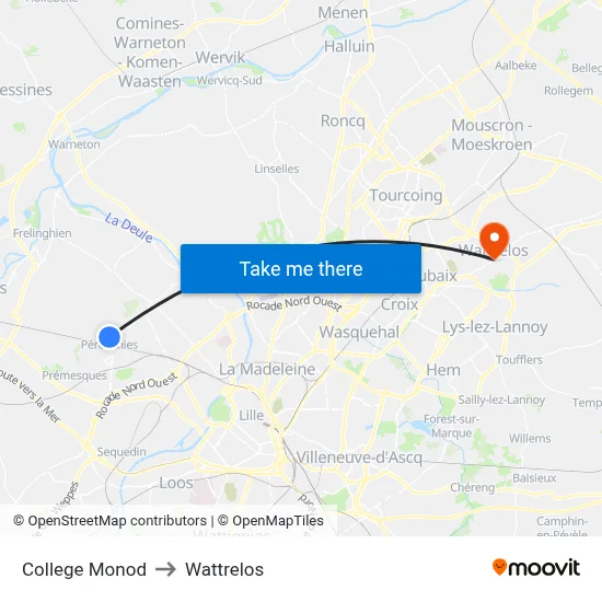 College Monod to Wattrelos map