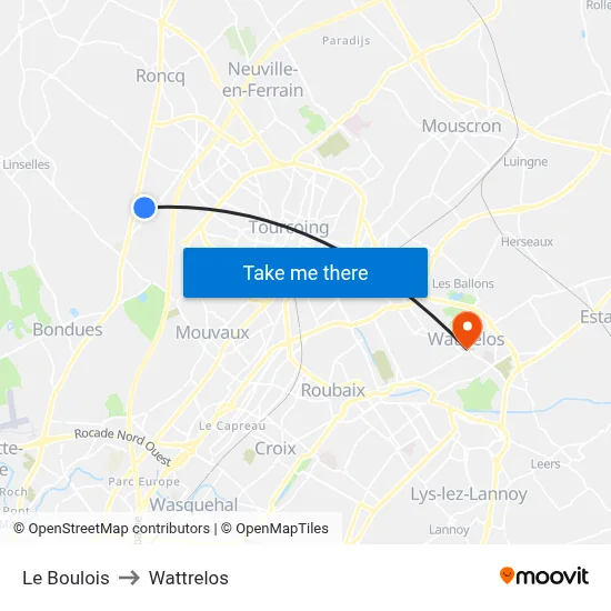 Le Boulois to Wattrelos map