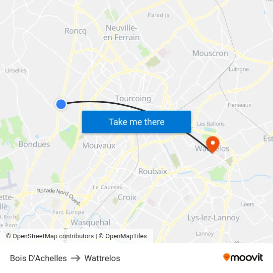 Bois D'Achelles to Wattrelos map