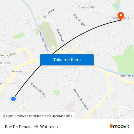 Rue De Denain to Wattrelos map