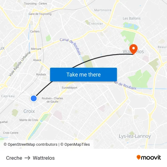 Creche to Wattrelos map