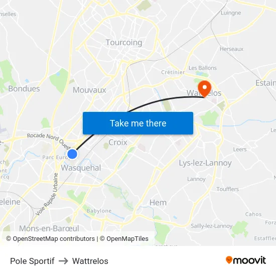 Pole Sportif to Wattrelos map