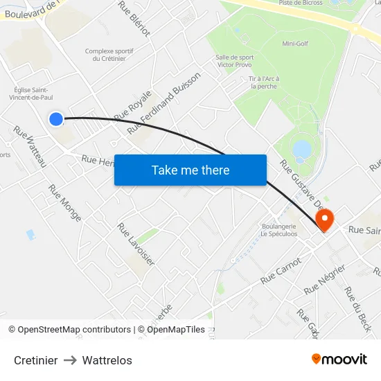 Cretinier to Wattrelos map