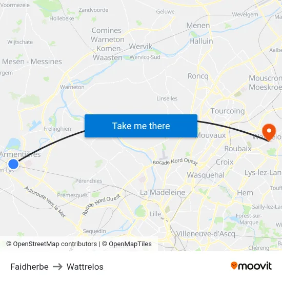 Faidherbe to Wattrelos map