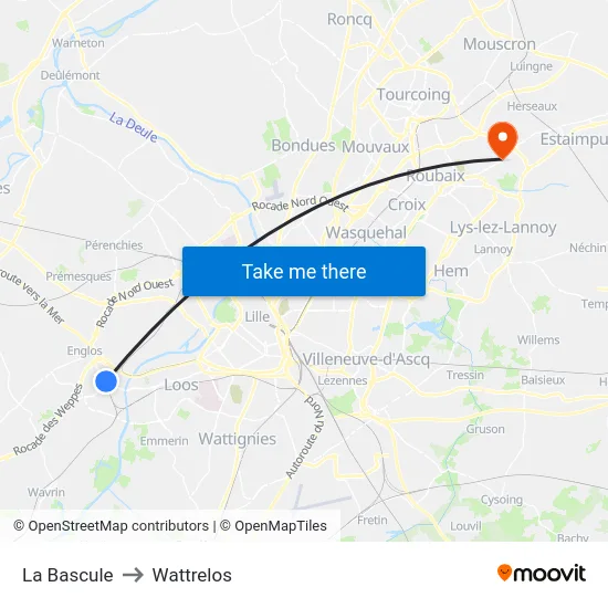 La Bascule to Wattrelos map