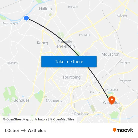 L'Octroi to Wattrelos map