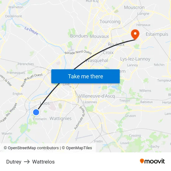 Dutrey to Wattrelos map