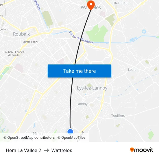 Hem La Vallee 2 to Wattrelos map