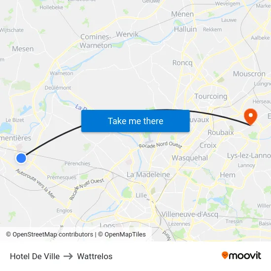 Hotel De Ville to Wattrelos map