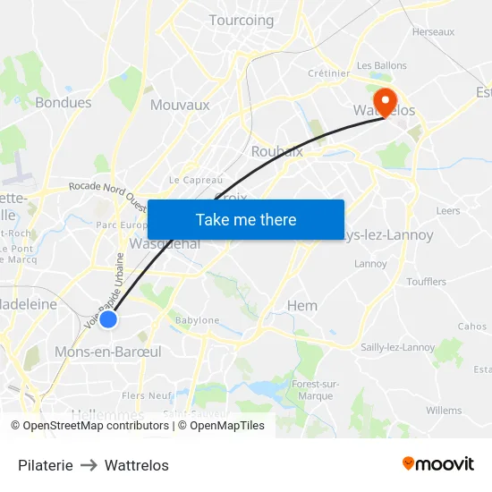 Pilaterie to Wattrelos map