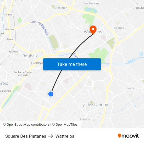 Square Des Platanes to Wattrelos map