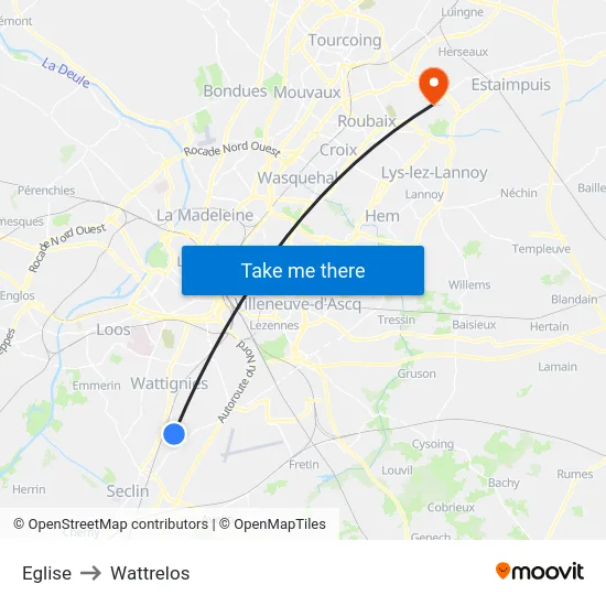 Eglise to Wattrelos map