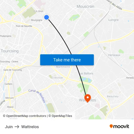 Juin to Wattrelos map