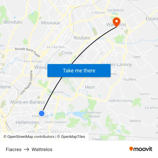 Fiacres to Wattrelos map