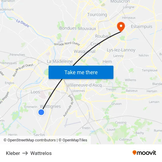 Kleber to Wattrelos map