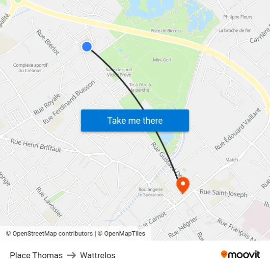 Place Thomas to Wattrelos map