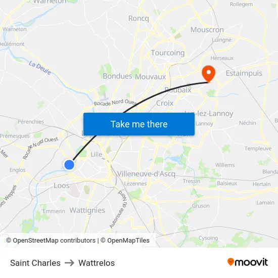Saint Charles to Wattrelos map