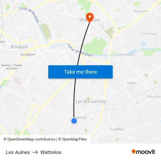 Les Aulnes to Wattrelos map