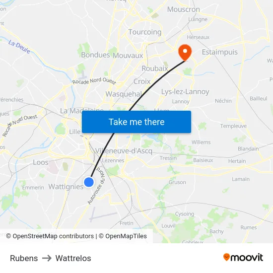 Rubens to Wattrelos map