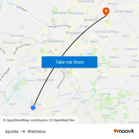 Apolda to Wattrelos map