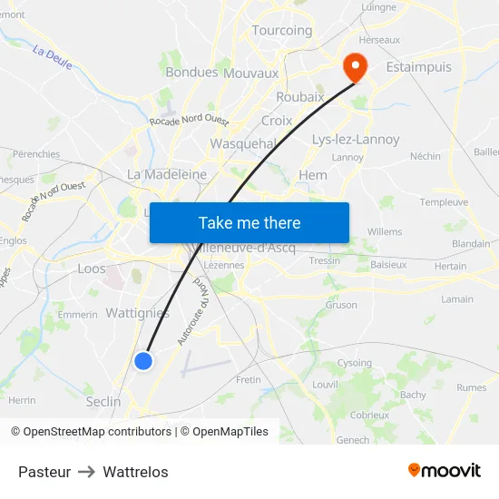 Pasteur to Wattrelos map
