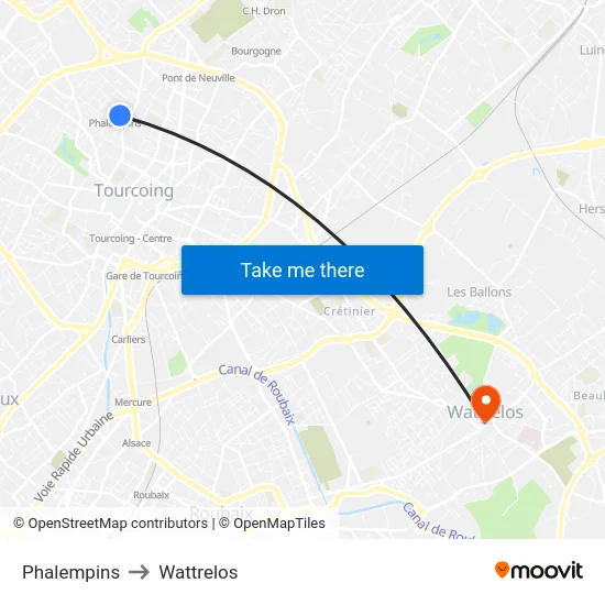 Phalempins to Wattrelos map