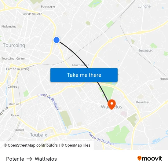 Potente to Wattrelos map