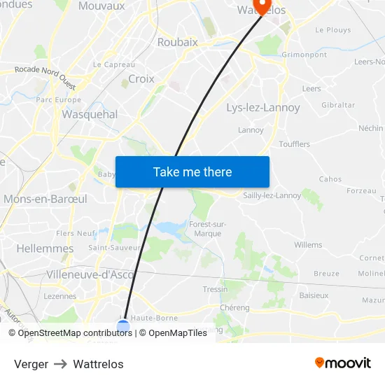 Verger to Wattrelos map