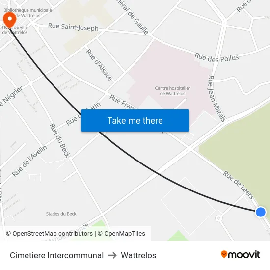 Cimetiere Intercommunal to Wattrelos map