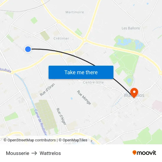 Mousserie to Wattrelos map